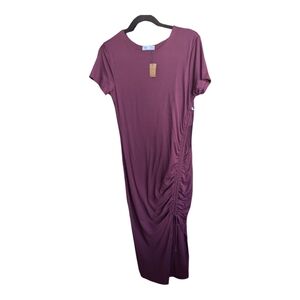 NWT Comfy Maroon Ruched Dress With Slit Sized Large